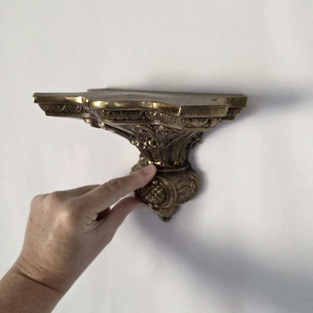 Pair of‎ Vintage Ornate Gilded Brass Wall Sconce Shelves MCM Hollywood Regency